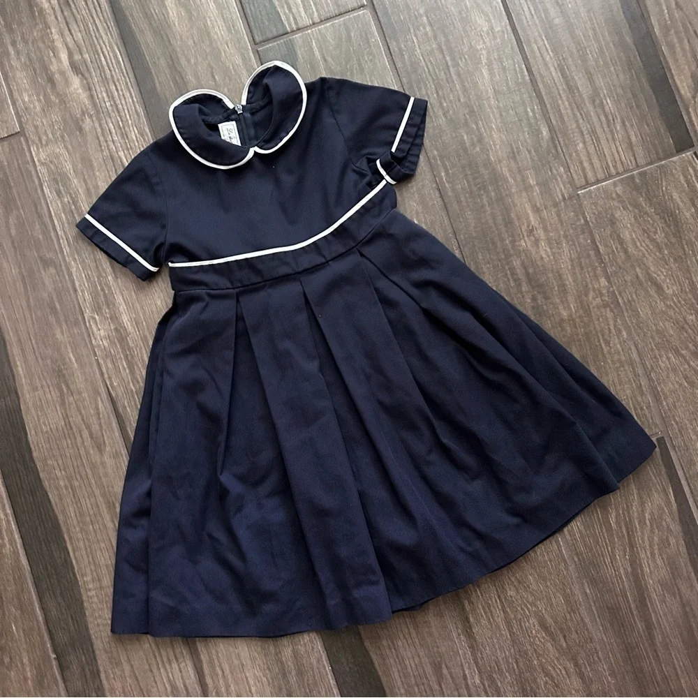 La Stupenderia Navy Blue Peter Pan Collar Girls Dress Sz 4